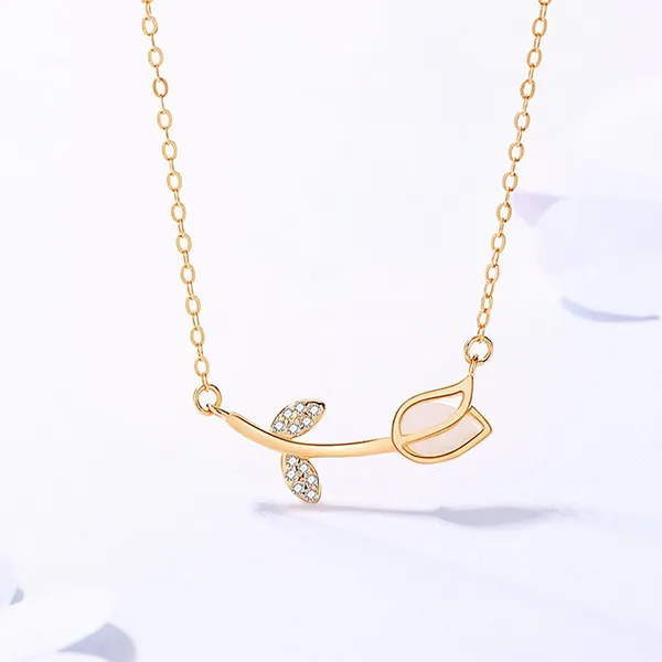 Dây Chuyền Nữ Lili Jewelry Đính Đá CZ Hình Bông Hoa Hồng Rose LILI_579451 Màu Vàng - Trang sức - Vua Hàng Hiệu