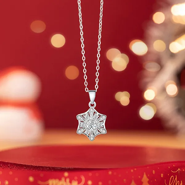 Dây Chuyền Nữ Lili Jewelry Đính Đá CZ Hình Bông Tuyết Xoay Tròn Snow LILI_159481 Màu Bạc