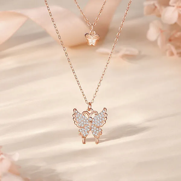Dây Chuyền Nữ Lili Jewelry Đính Đá CZ Hình Bướm Xinh Xắn Emery LILI_125598 Màu Vàng Hồng