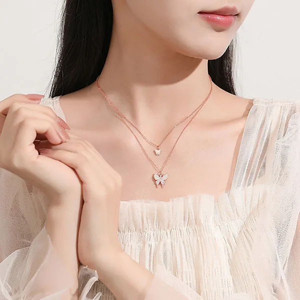 Dây Chuyền Nữ Lili Jewelry Đính Đá CZ Hình Bướm Xinh Xắn Emery LILI_125598 Màu Vàng Hồng