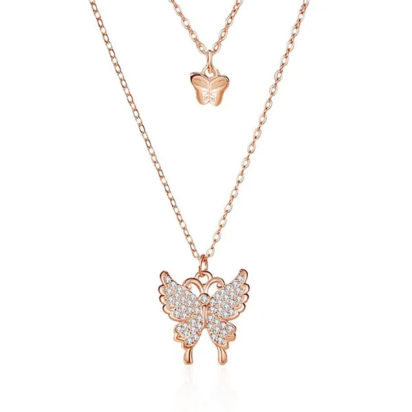 Dây Chuyền Nữ Lili Jewelry Đính Đá CZ Hình Bướm Xinh Xắn Emery LILI_125598 Màu Vàng Hồng