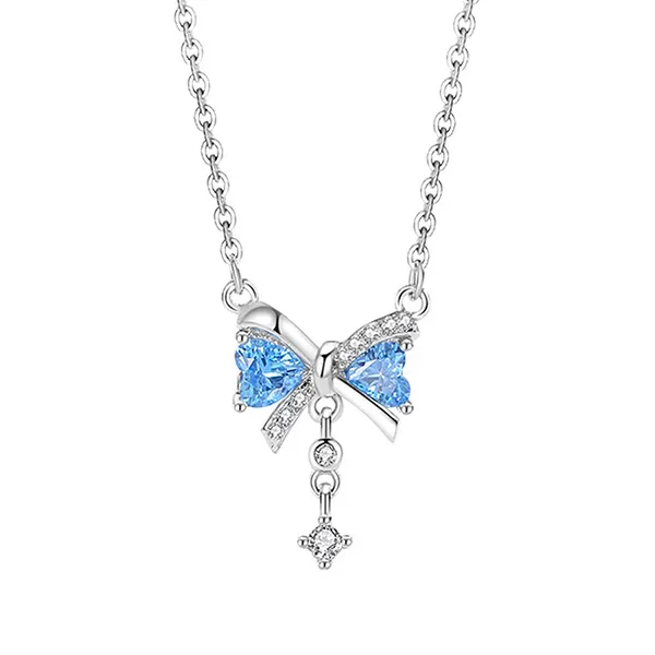 Dây Chuyền Nữ Lili Jewelry Đính Đá CZ Hình Chiếc Nơ Eloise LILI_125662 Màu Bạc/Xanh - Trang sức - Vua Hàng Hiệu