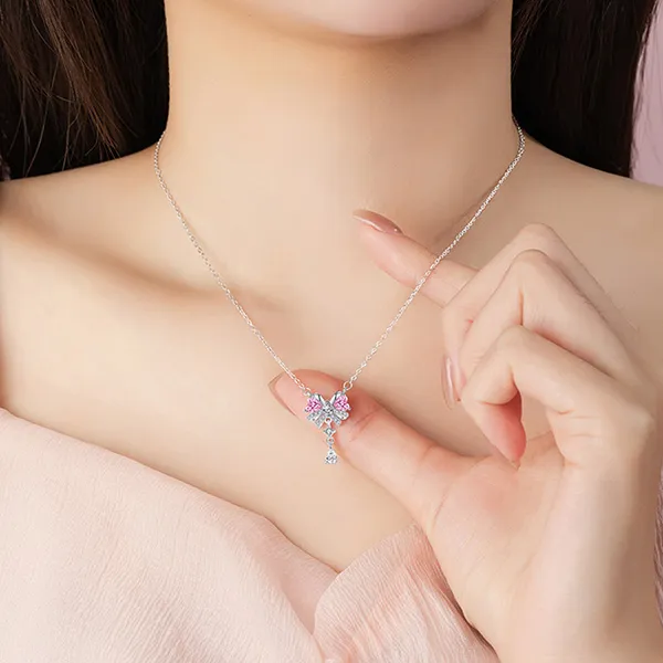 Dây Chuyền Nữ Lili Jewelry Đính Đá CZ Hình Chiếc Nơ Maria LILI_125735 Màu Bạc/Hồng - Trang sức - Vua Hàng Hiệu