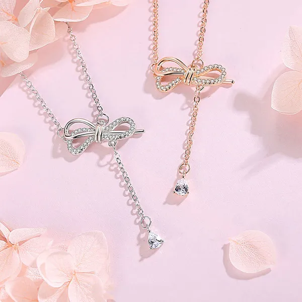 Dây Chuyền Nữ Lili Jewelry Đính Đá CZ Hình Chiếc Nơ Xinh Xắn LILI_053987 Màu Bạc - Trang sức - Vua Hàng Hiệu
