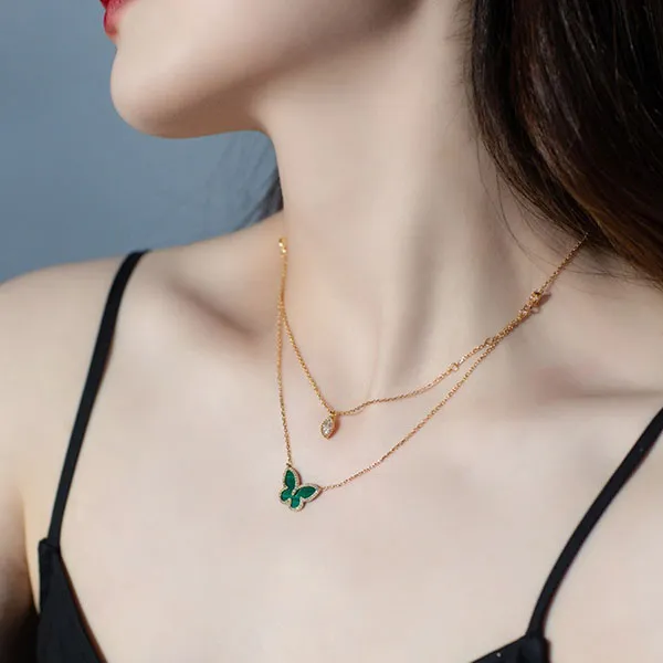 Dây Chuyền Nữ Lili Jewelry Đính Đá CZ Hình Chú Bướm Xinh LILI_233463 Màu Vàng - Xanh