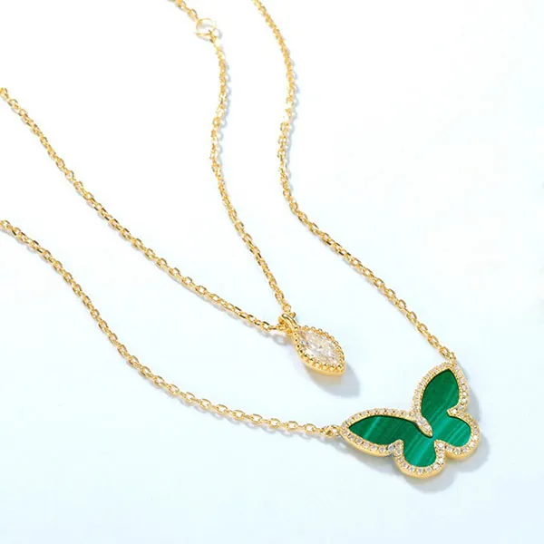 Dây Chuyền Nữ Lili Jewelry Đính Đá CZ Hình Chú Bướm Xinh LILI_233463 Màu Vàng - Xanh