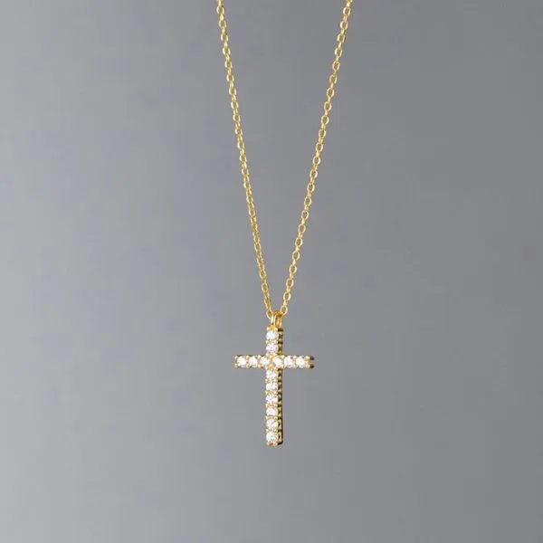 Dây Chuyền Nữ Lili Jewelry Đính Đá CZ Hình Chữ T Thánh Giá Chữ Thập Elsie LILI_131097 Màu Vàng Gold