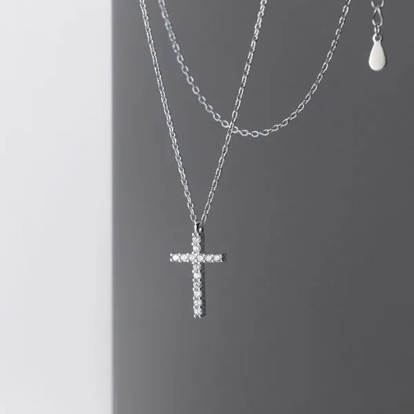 Dây Chuyền Nữ Lili Jewelry Đính Đá CZ Hình Chữ T Thánh Giá Chữ Thập Elsie LILI_131097 Màu Trắng