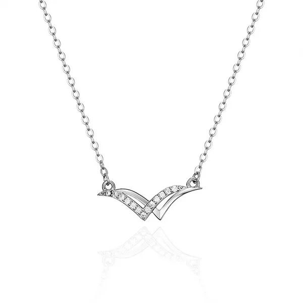 Dây Chuyền Nữ Lili Jewelry Đính Đá CZ Hình Chữ V Ghép Đôi Erin LILI_097425 Màu Bạc