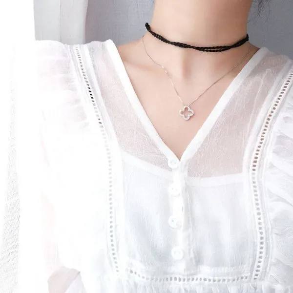 Dây Chuyền Nữ Lili Jewelry Đính Đá CZ Hình Cỏ 4 Lá Aila LILI_097958 Màu Trắng - Trang sức - Vua Hàng Hiệu