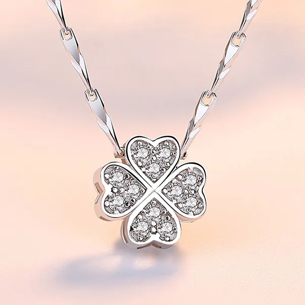 Dây Chuyền Nữ Lili Jewelry Đính Đá CZ Hình Cỏ 4 Lá Alana LILI_131240 Màu Bạc