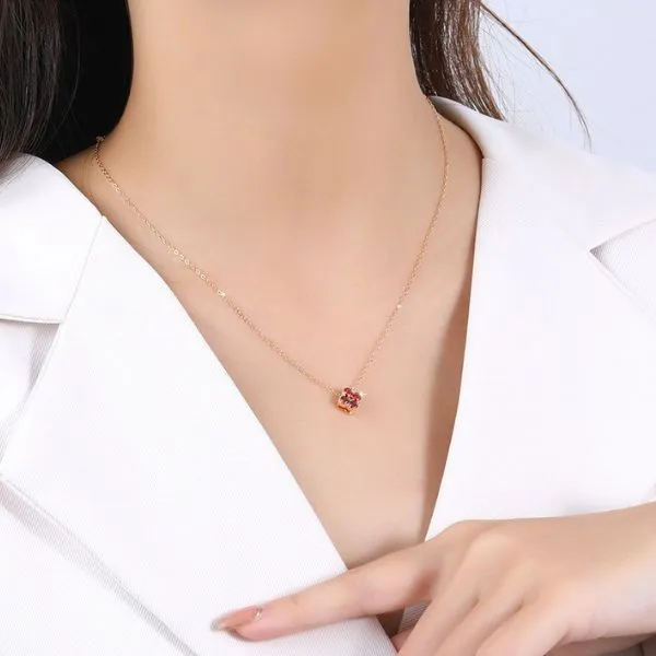Dây Chuyền Nữ Lili Jewelry Đính Đá CZ Hình Cỏ 4 Lá Đa Sắc Lea LILI_097910 Màu Đỏ - Trang sức - Vua Hàng Hiệu