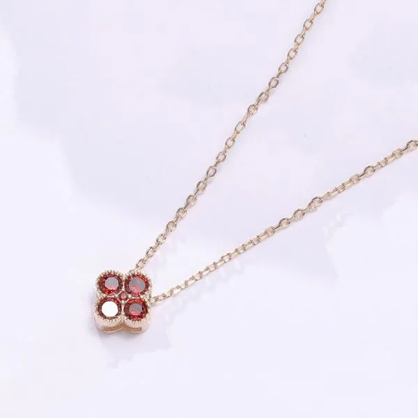 Dây Chuyền Nữ Lili Jewelry Đính Đá CZ Hình Cỏ 4 Lá Đa Sắc Lea LILI_097910 Màu Đỏ - Trang sức - Vua Hàng Hiệu