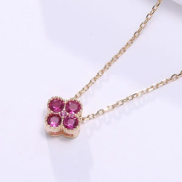 Dây Chuyền Nữ Lili Jewelry Đính Đá CZ Hình Cỏ 4 Lá Đa Sắc Lea LILI_097910 Màu Hồng Đậm