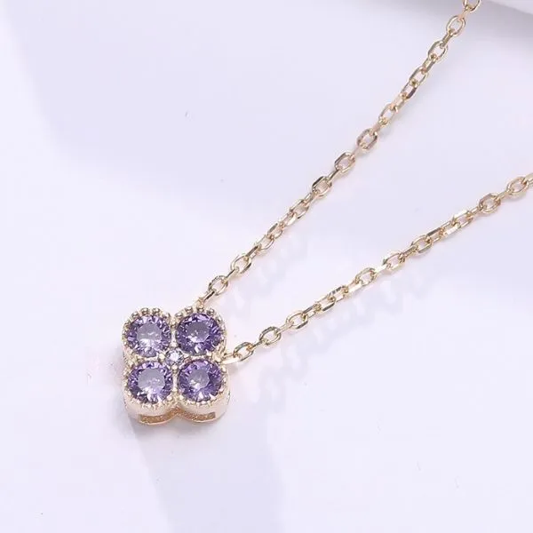 Dây Chuyền Nữ Lili Jewelry Đính Đá CZ Hình Cỏ 4 Lá Đa Sắc Lea LILI_097910 Màu Tím Đậm