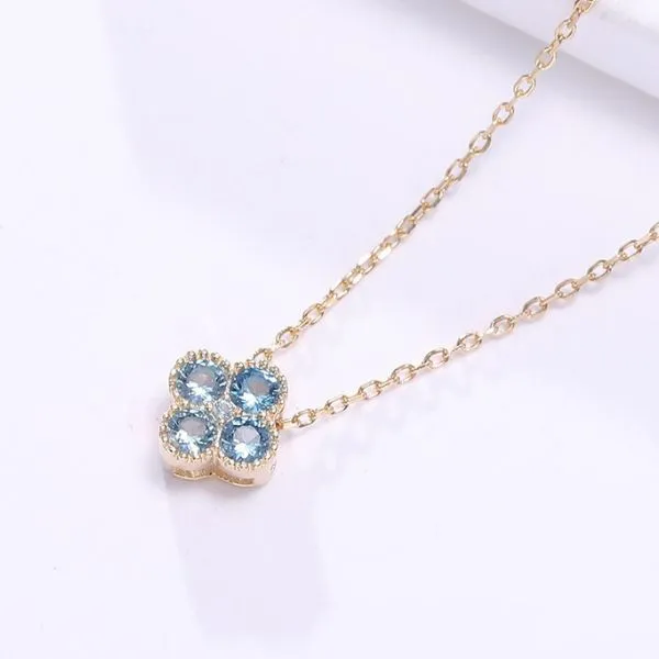 Dây Chuyền Nữ Lili Jewelry Đính Đá CZ Hình Cỏ 4 Lá Đa Sắc Lea LILI_097910 Màu Xanh Dương - Trang sức - Vua Hàng Hiệu