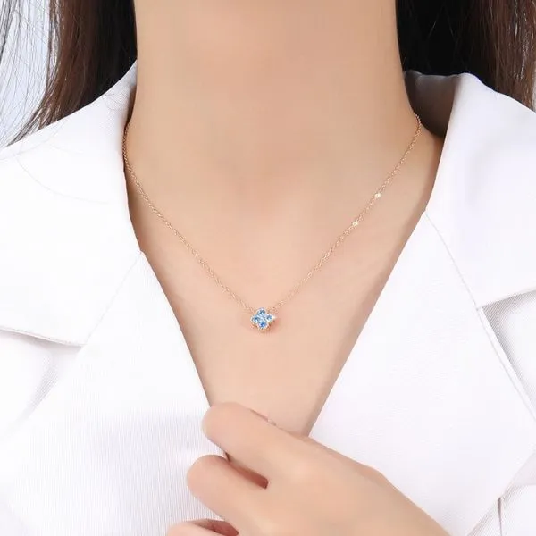 Dây Chuyền Nữ Lili Jewelry Đính Đá CZ Hình Cỏ 4 Lá Đa Sắc Lea LILI_097910 Màu Xanh Dương - Trang sức - Vua Hàng Hiệu
