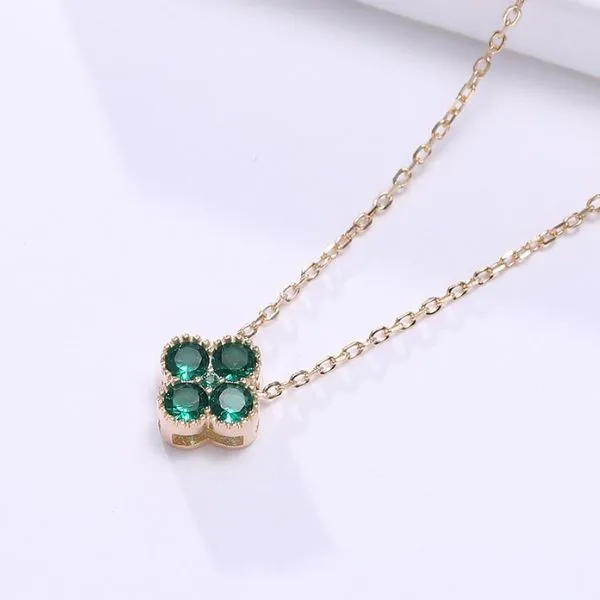Dây Chuyền Nữ Lili Jewelry Đính Đá CZ Hình Cỏ 4 Lá Đa Sắc Lea LILI_097910 Màu Xanh Lá