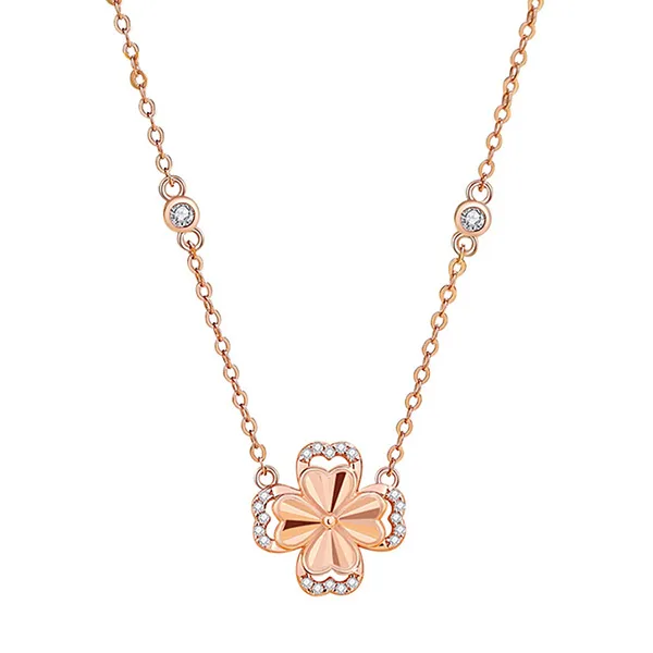 Dây Chuyền Nữ Lili Jewelry Đính Đá CZ Hình Cỏ 4 Lá Xoay Tròn Daisy LILI_126016 Màu Vàng Hồng - Trang sức - Vua Hàng Hiệu