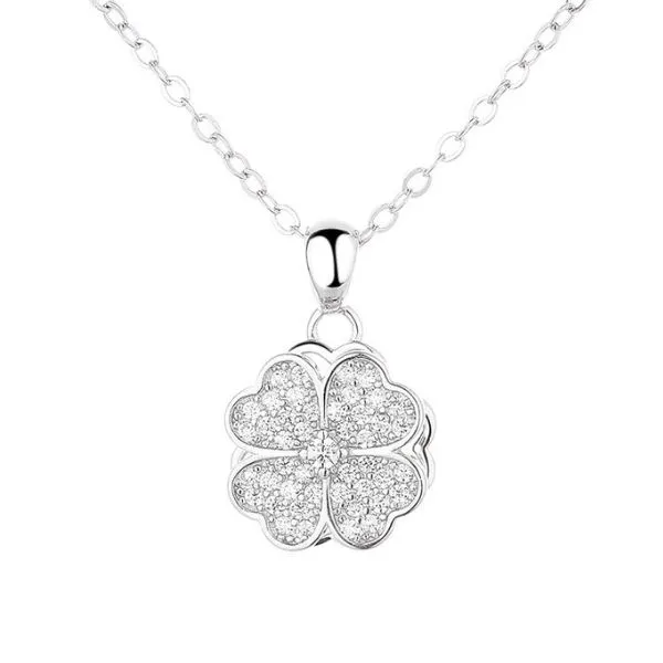Dây Chuyền Nữ Lili Jewelry Đính Đá CZ Hình Cỏ 4 Lá Xoay Tròn Độc Đáo Milena LILI_105831 Màu Trắng