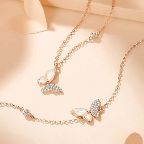 Dây Chuyền Nữ Lili Jewelry Đính Đá CZ Hình Con Bướm LILI_365268 Màu Vàng Hồng - Trang sức - Vua Hàng Hiệu