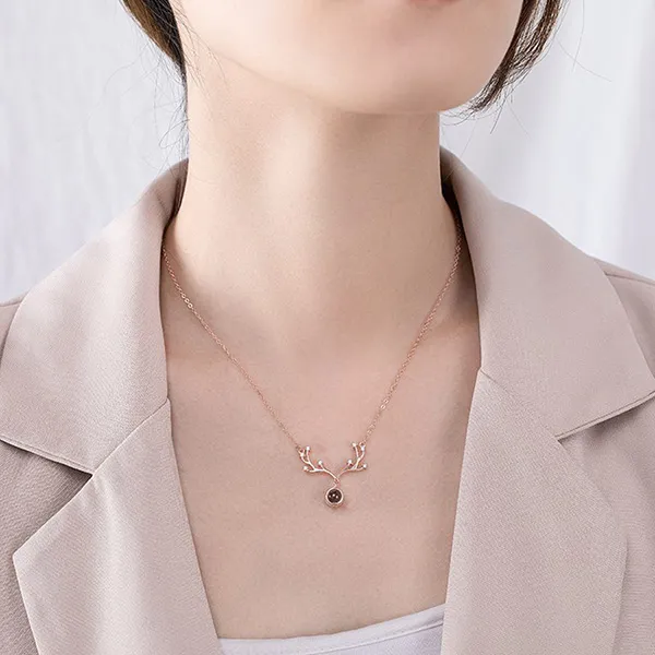 Dây Chuyền Nữ Lili Jewelry Đính Đá CZ Hình Gạc Nai LILI_942456 Màu Vàng Hồng