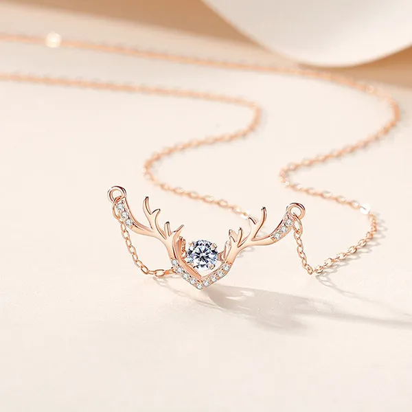 Dây Chuyền Nữ Lili Jewelry Đính Đá CZ Hình Gạc Nai Nancy LILI_071598 Màu Vàng Hồng