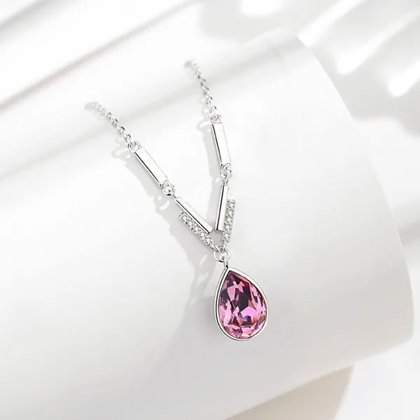 Dây Chuyền Nữ Lili Jewelry Đính Đá CZ Hình Giọt Nước Amanda LILI_676715 Màu Hồng - Trang sức - Vua Hàng Hiệu