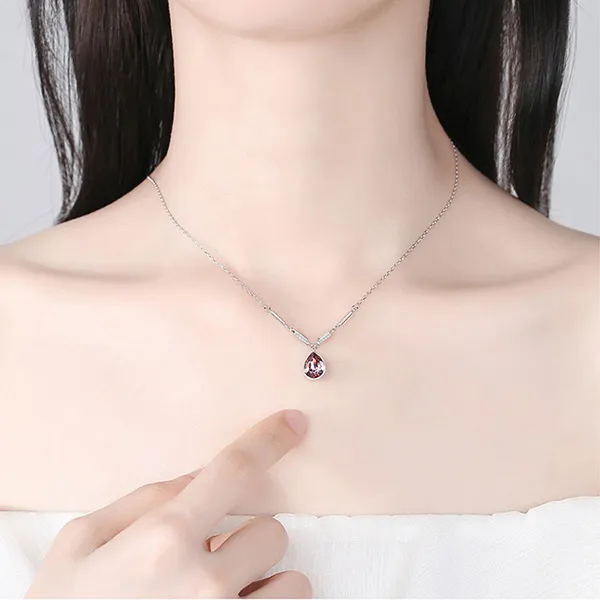 Dây Chuyền Nữ Lili Jewelry Đính Đá CZ Hình Giọt Nước Amanda LILI_676715 Màu Hồng - Trang sức - Vua Hàng Hiệu