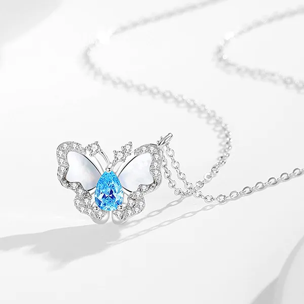 Dây Chuyền Nữ Lili Jewelry Đính Đá CZ Hình Hồ Điệp Bella LILI_125654 Màu Bạc/Xanh - Trang sức - Vua Hàng Hiệu