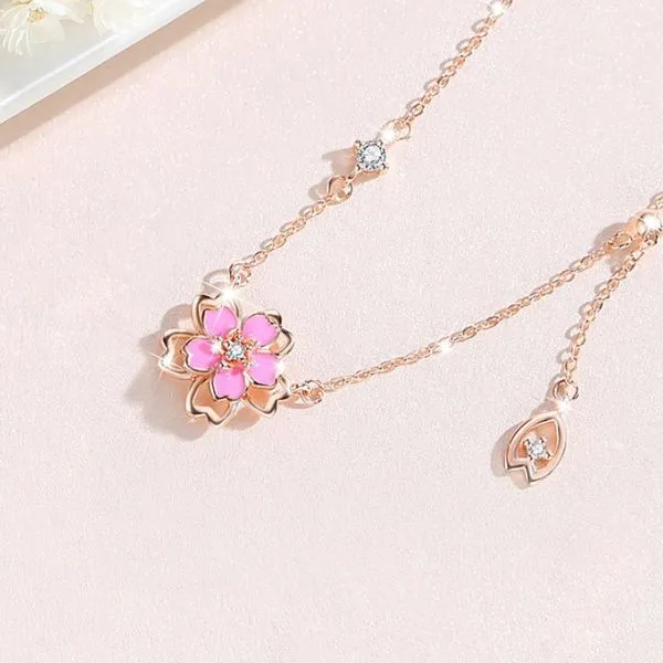 Dây Chuyền Nữ Lili Jewelry Đính Đá CZ Hình Hoa Anh Đào Jessie LILI_098257 Màu Hồng