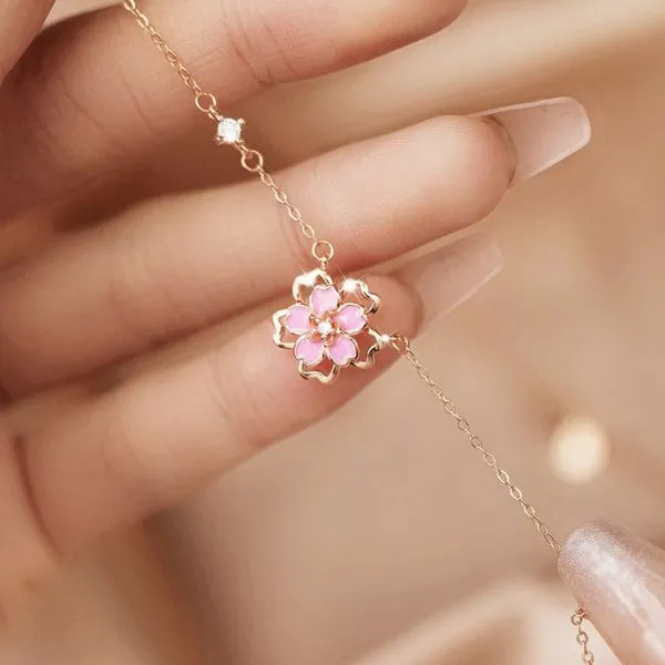 Dây Chuyền Nữ Lili Jewelry Đính Đá CZ Hình Hoa Anh Đào Jessie LILI_098257 Màu Hồng