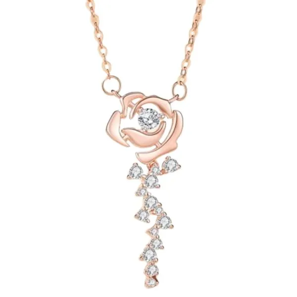 Dây Chuyền Nữ Lili Jewelry Đính Đá CZ Hình Hoa Hồng Alena LILI_105642 Màu Vàng Hồng