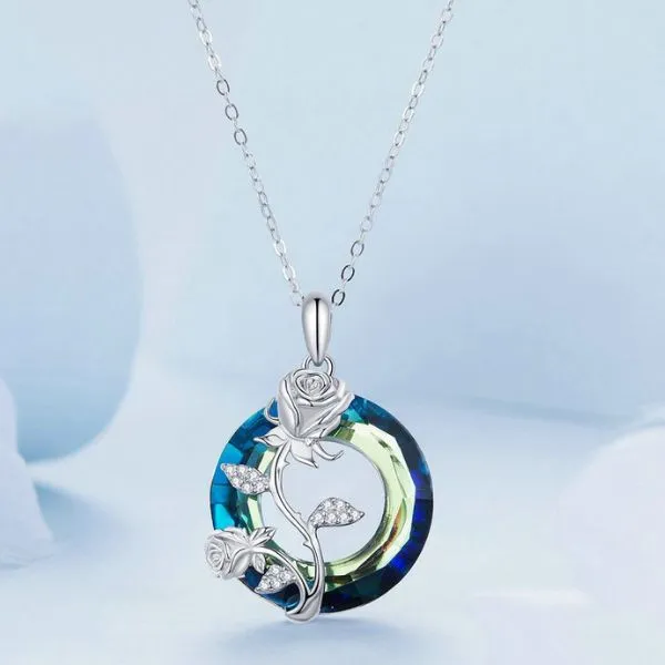 Dây Chuyền Nữ Lili Jewelry Đính Đá CZ Hình Hoa Hồng Wrenlee LILI_105485 Màu Bạc Xanh - Trang sức - Vua Hàng Hiệu