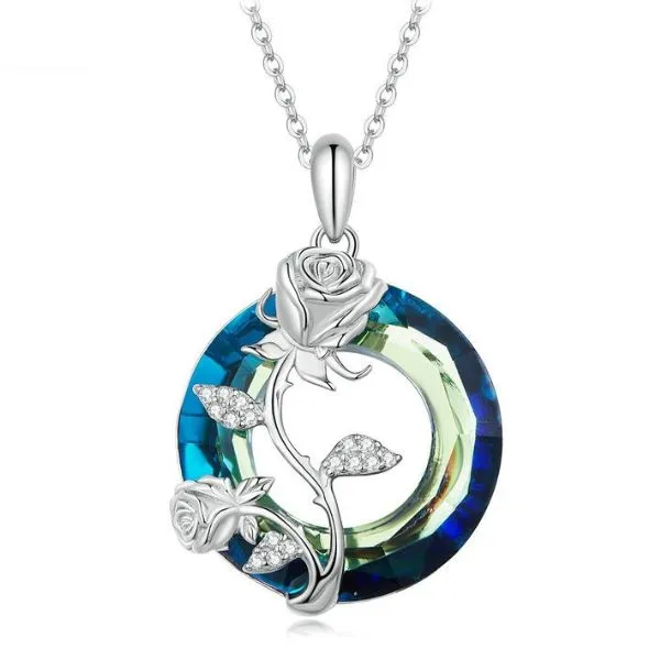 Dây Chuyền Nữ Lili Jewelry Đính Đá CZ Hình Hoa Hồng Wrenlee LILI_105485 Màu Bạc Xanh - Trang sức - Vua Hàng Hiệu
