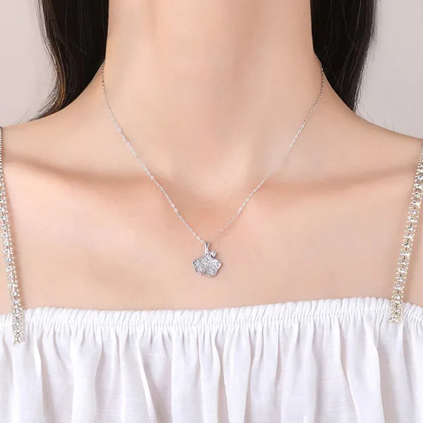 Dây Chuyền Nữ Lili Jewelry Đính Đá CZ Hình Lá Bạch Quả Jazmine LILI_098807 Màu Bạc