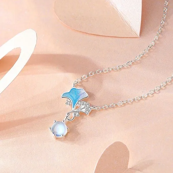 Dây Chuyền Nữ Lili Jewelry Đính Đá CZ Hình Lá Bạch Quả Waverly LILI_097675 Màu Bạc Xanh - Trang sức - Vua Hàng Hiệu
