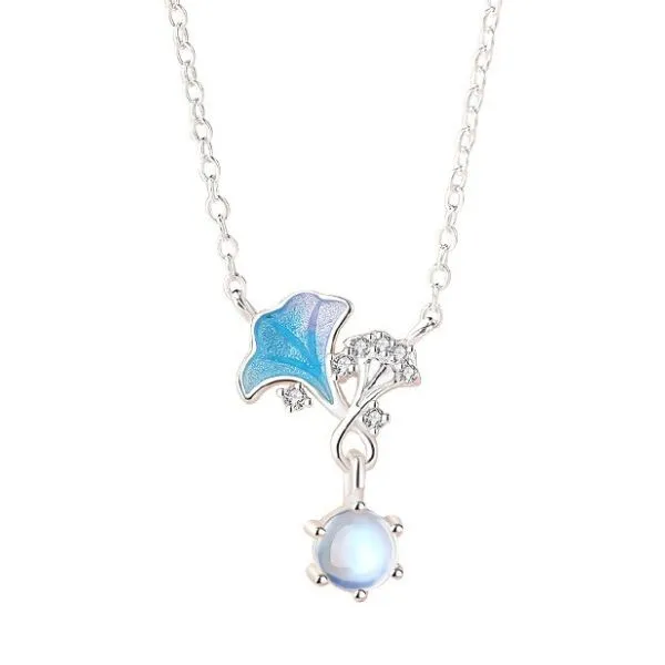 Dây Chuyền Nữ Lili Jewelry Đính Đá CZ Hình Lá Bạch Quả Waverly LILI_097675 Màu Bạc Xanh - Trang sức - Vua Hàng Hiệu
