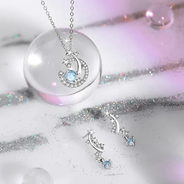 Dây Chuyền Nữ Lili Jewelry Đính Đá CZ Hình Ngôi Sao Băng Lylah LILI_071422 Màu Xanh Bạc - Trang sức - Vua Hàng Hiệu
