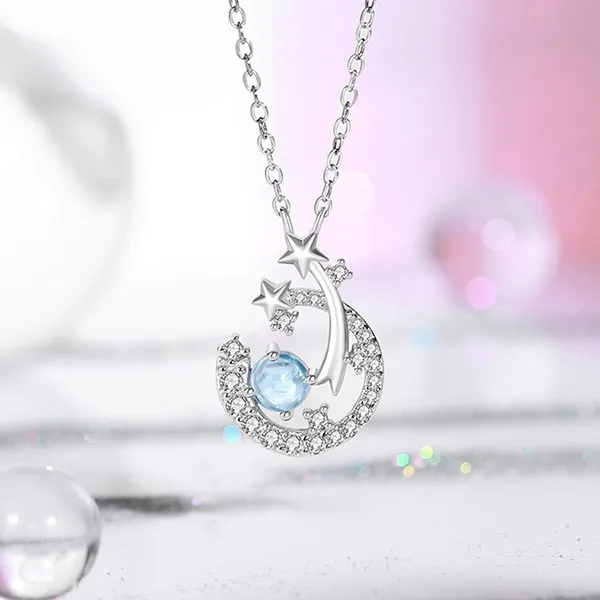 Dây Chuyền Nữ Lili Jewelry Đính Đá CZ Hình Ngôi Sao Băng Lylah LILI_071422 Màu Xanh Bạc - Trang sức - Vua Hàng Hiệu