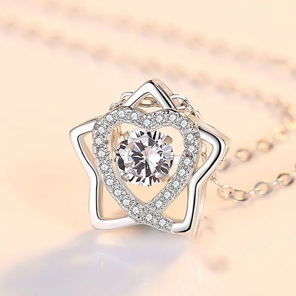 Dây Chuyền Nữ Lili Jewelry Đính Đá CZ Hình Ngôi Sao Trái Tim LILI_054026 Màu Bạc