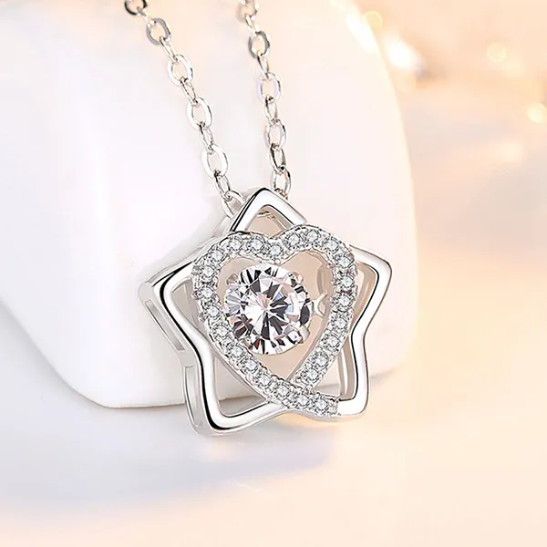 Dây Chuyền Nữ Lili Jewelry Đính Đá CZ Hình Ngôi Sao Trái Tim LILI_054026 Màu Bạc