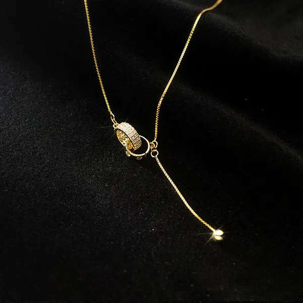 Dây Chuyền Nữ Lili Jewelry Đính Đá CZ Hình Nhẫn Đôi Phelan LILI_954156 Màu Vàng