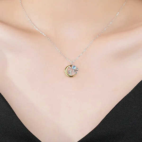 Dây Chuyền Nữ Lili Jewelry Đính Đá CZ Hình Thỏ Ngắm Trăng LILI_387959 Màu Bạc - Trang sức - Vua Hàng Hiệu