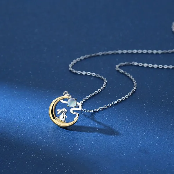 Dây Chuyền Nữ Lili Jewelry Đính Đá CZ Hình Thỏ Ngắm Trăng LILI_387959 Màu Bạc - Trang sức - Vua Hàng Hiệu