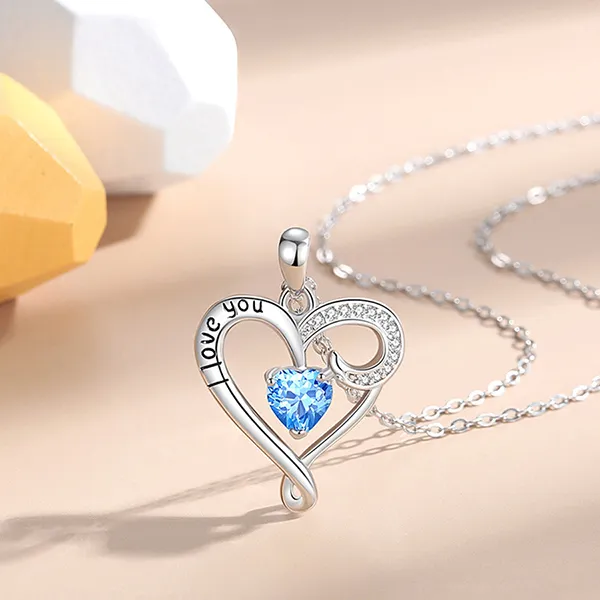 Dây Chuyền Nữ Lili Jewelry Đính Đá CZ Hình Trái Tim Aliya LILI_098566 Màu Bạc/Xanh - Trang sức - Vua Hàng Hiệu