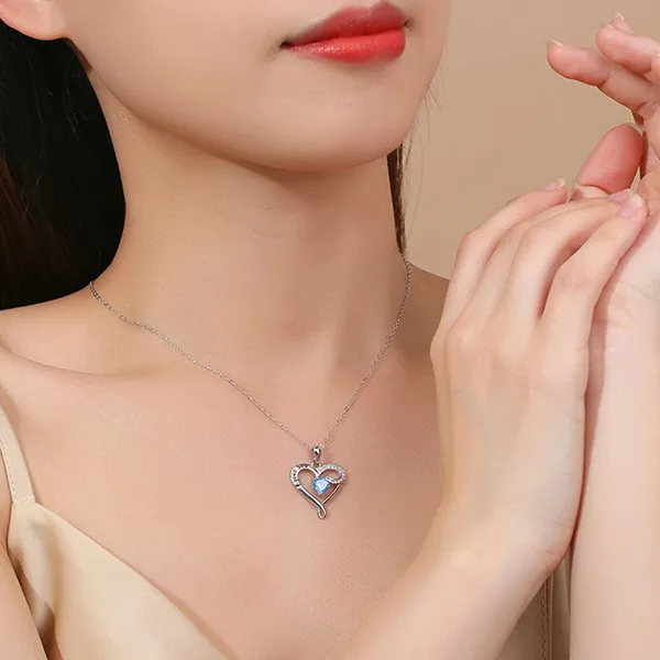 Dây Chuyền Nữ Lili Jewelry Đính Đá CZ Hình Trái Tim Aliya LILI_098566 Màu Bạc/Xanh - Trang sức - Vua Hàng Hiệu