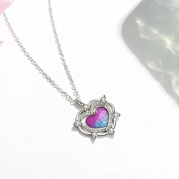 Dây Chuyền Nữ Lili Jewelry Đính Đá CZ Hình Trái Tim Cách Điệu Myrna LILI_851635 Màu Bạc Tím