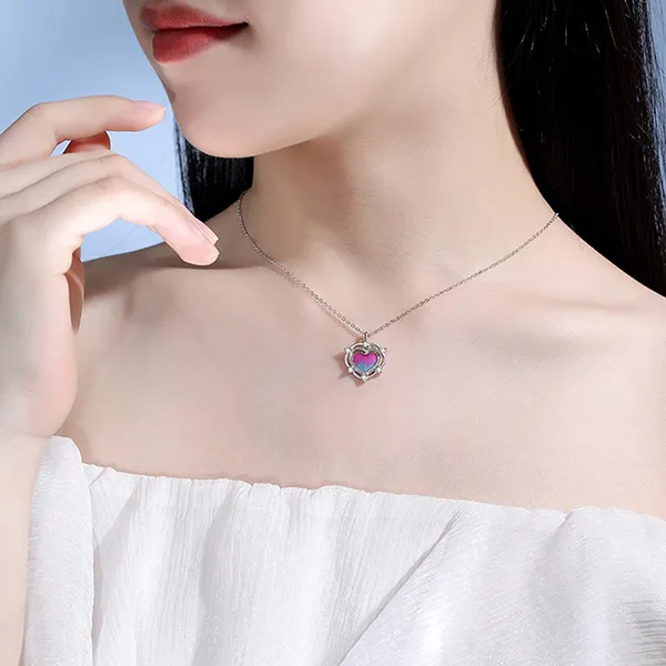 Dây Chuyền Nữ Lili Jewelry Đính Đá CZ Hình Trái Tim Cách Điệu Myrna LILI_851635 Màu Bạc Tím