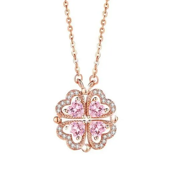 Dây Chuyền Nữ Lili Jewelry Đính Đá CZ Hình Trái Tim Cỏ 4 Lá Zoya LILI_098202 Màu Vàng Hồng